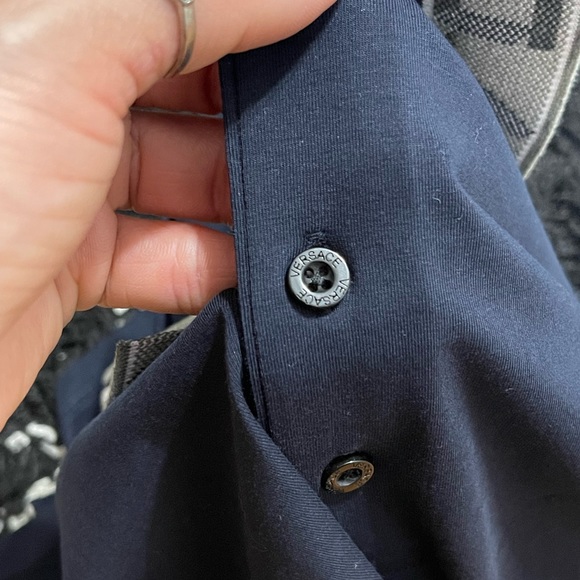 EUC Men’s Size X-Large Versace La Greca Slim-fit Accent Polo Short In Dark Navy - Picture 11 of 14